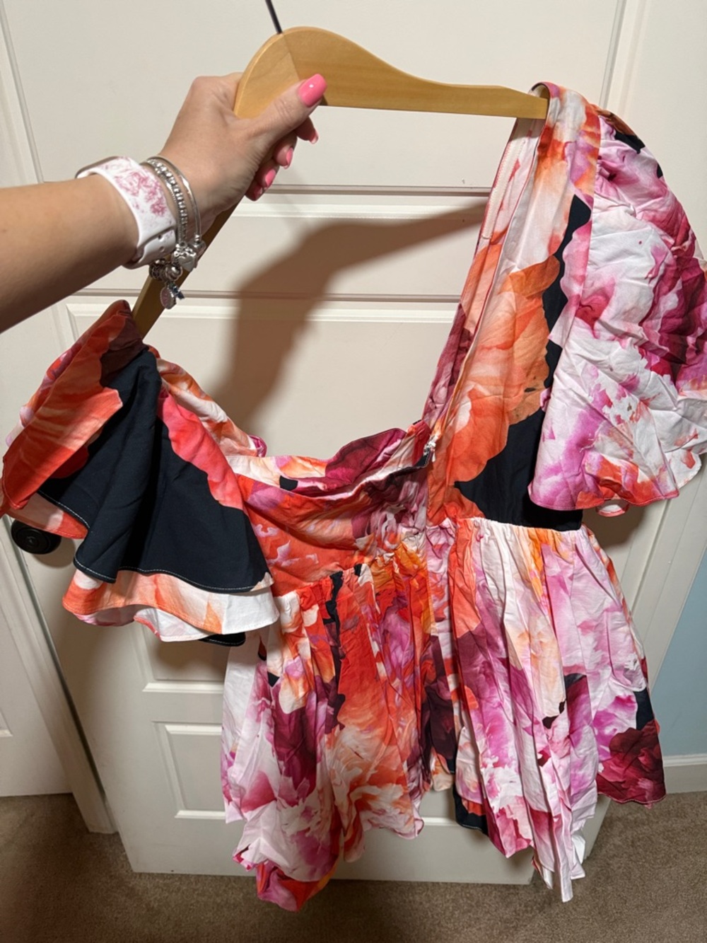 ASOS luxe Floral Puff-Sleeve Mini Dress in Red, Pink & Black 12 - Picture 7 of 7
